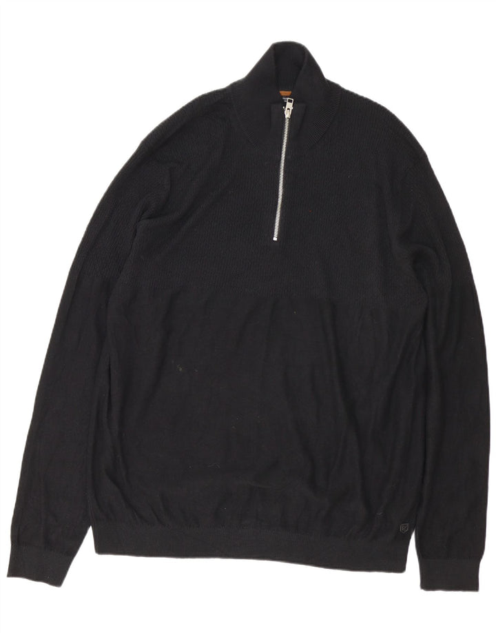 Jack & Jones Mens Zip Neck Jumper Sweater 2XL Black Cotton
