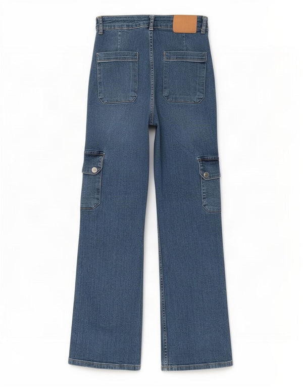 Zara Girls Cargo Wide Leg Jeans 13-14 Years W24 L26 Blue Cotton