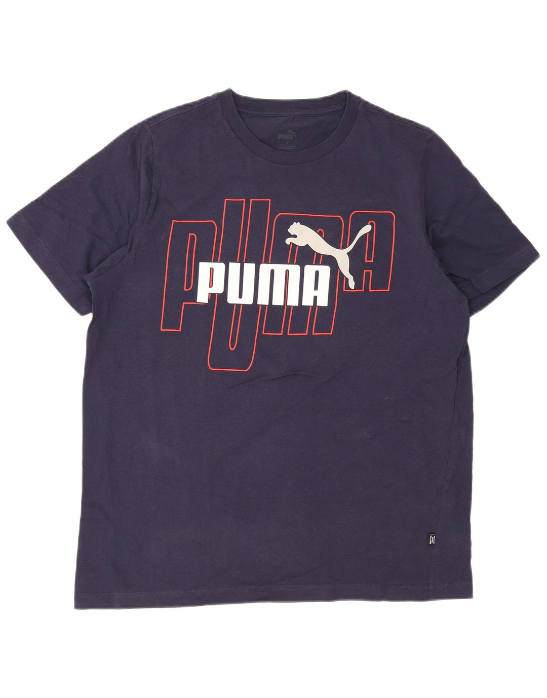 Puma Mens Graphic T-Shirt Top Large Navy Blue Cotton
