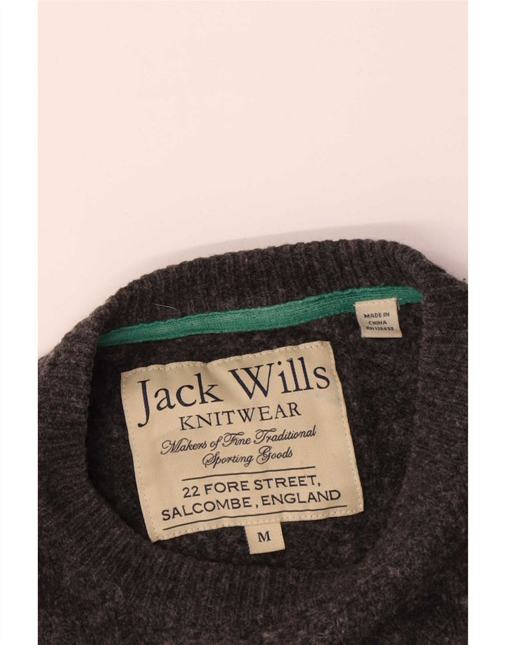 Jack Wills Mens Crew Neck Jumper Sweater Medium Grey Merino Wool