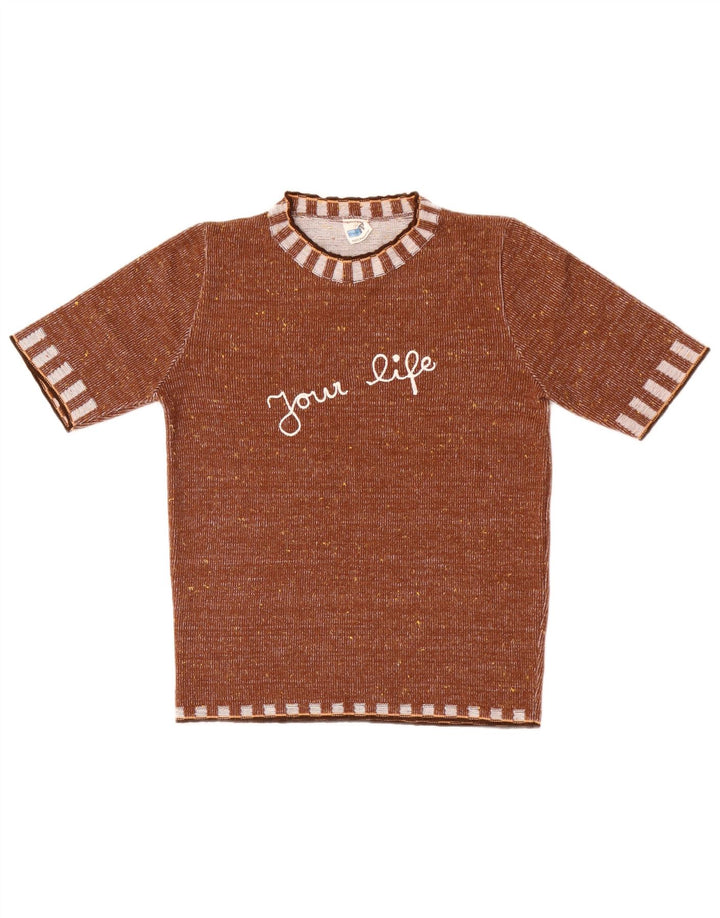 Vintage Womens Graphic Blouse Top IT 44 Medium Brown Striped Polyacrylic