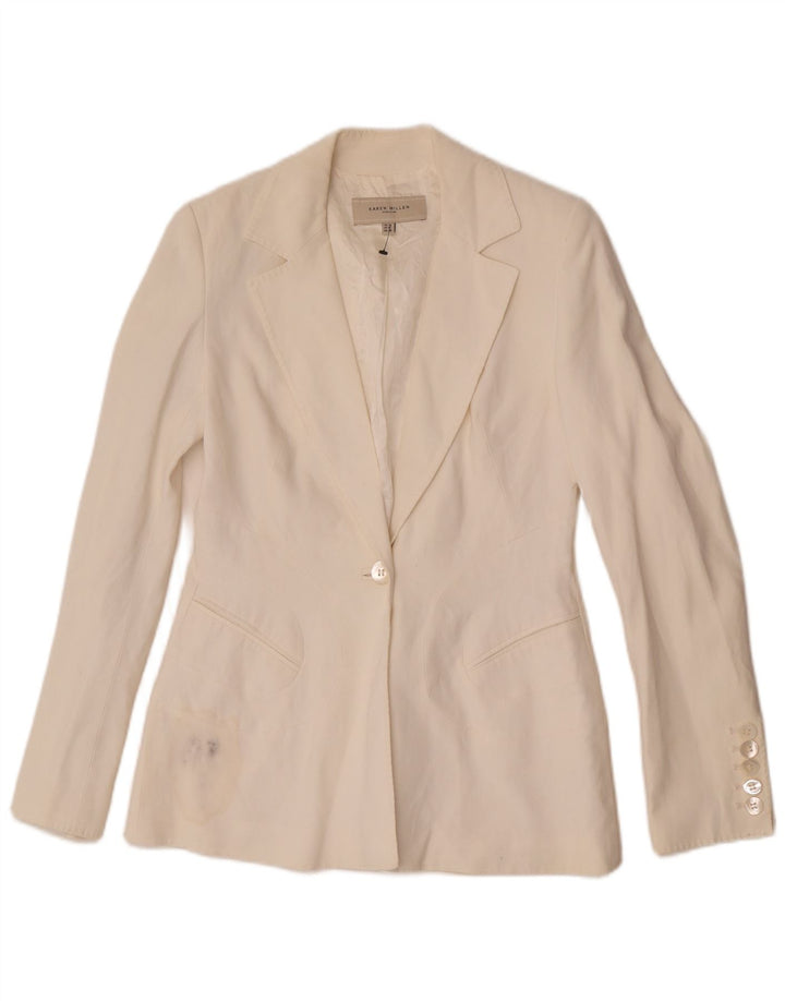 Karen Millen Womens 1 Button Blazer Jacket UK 12 Medium Off White Acetate