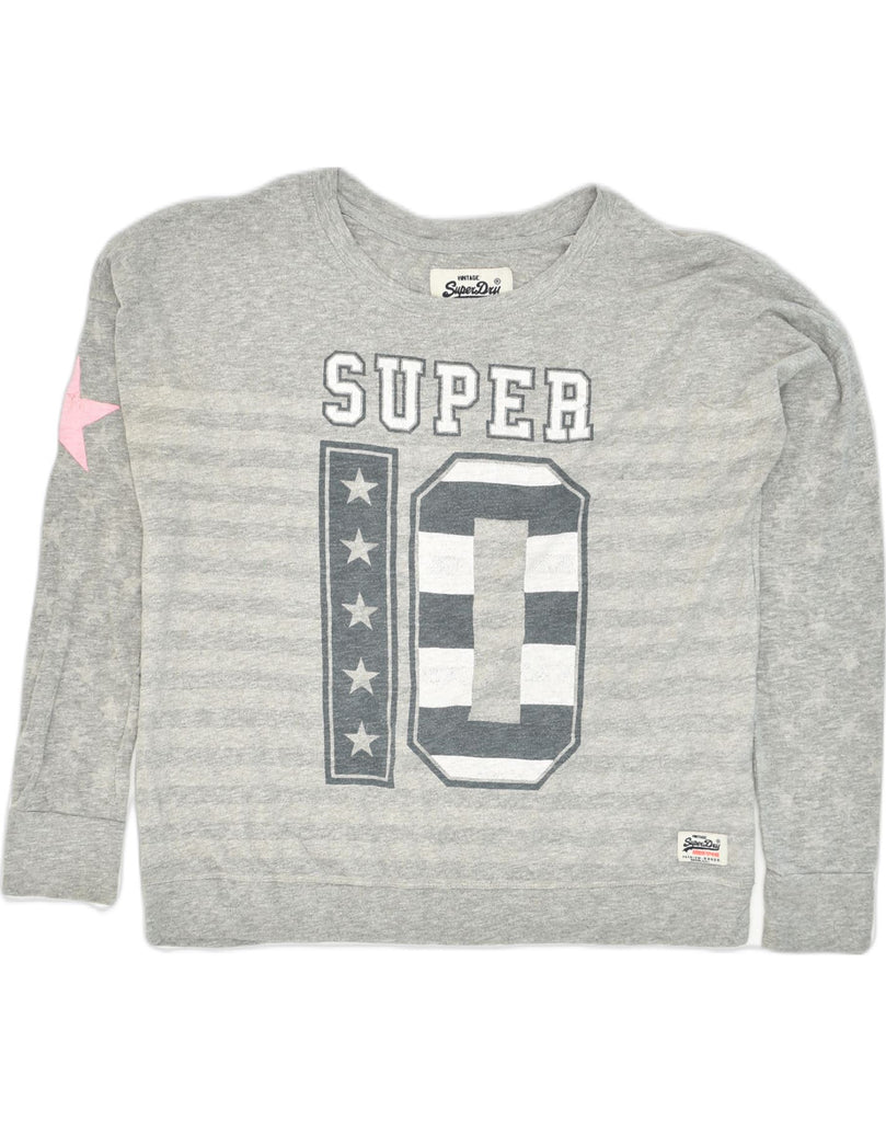 SUPERDRY Womens Graphic Sweatshirt Jumper UK 10 Small Grey Cotton | Vintage Superdry | Thrift | Second-Hand Superdry | Used Clothing | Messina Hembry 