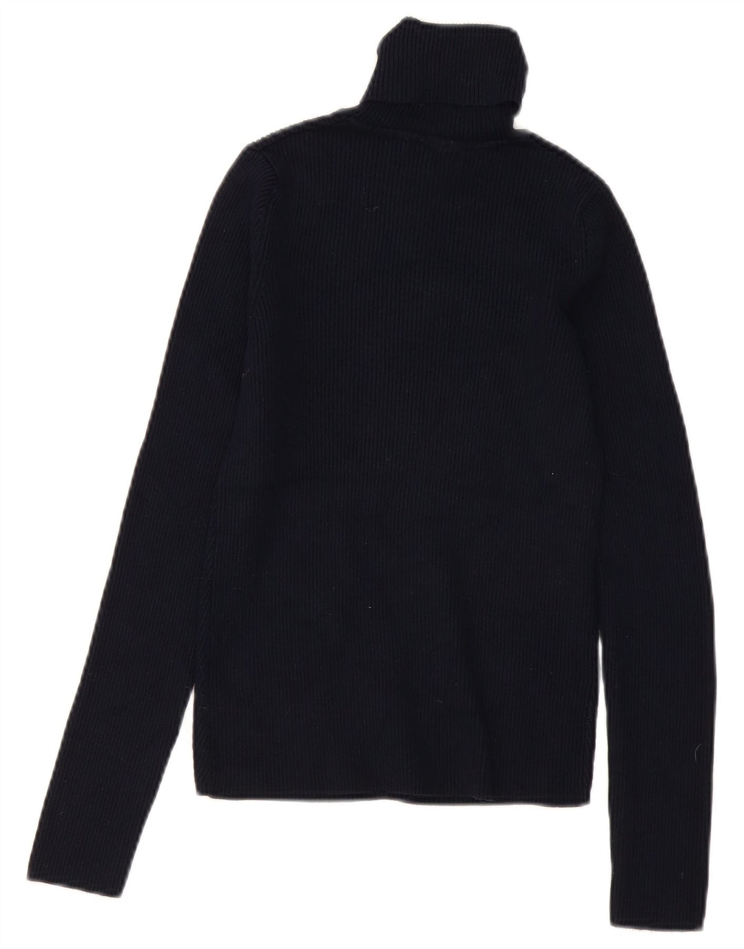 Zara Womens Crop Roll Neck Jumper Sweater UK 12 Medium Navy Blue Viscose