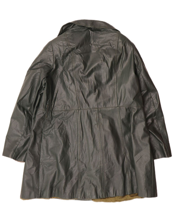 Vintage Womens Double Breasted Leather Coat UK 18 XL Green