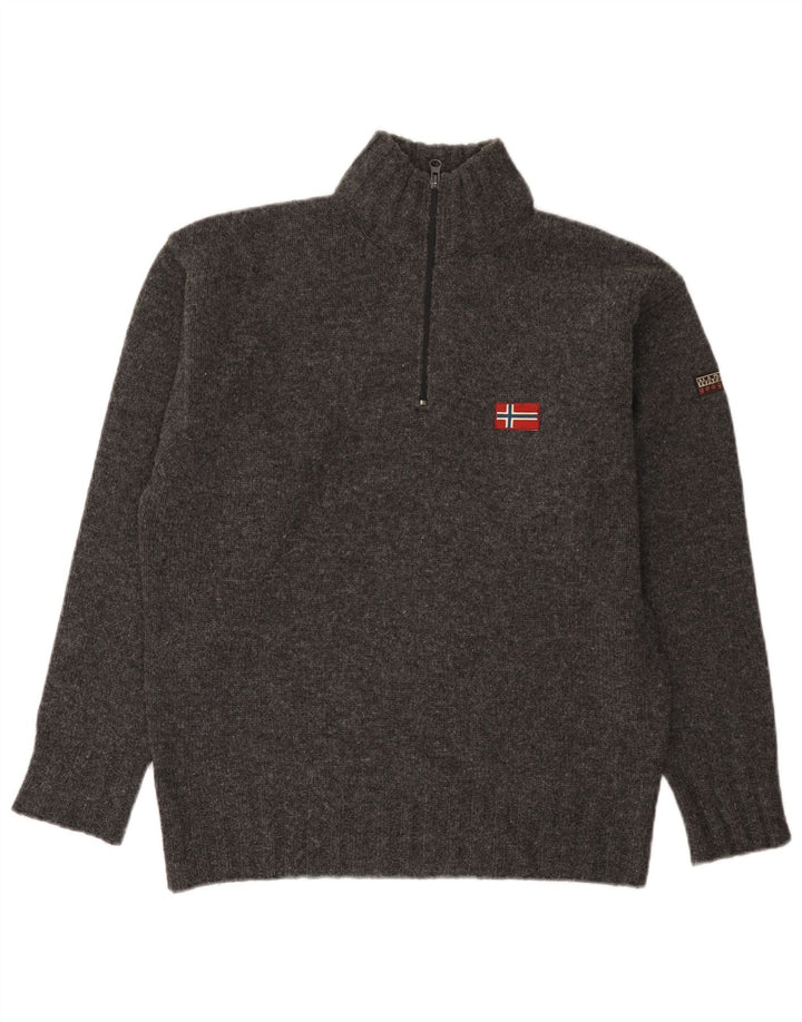 Napapijri Mens Geographic Zip Neck Jumper Sweater Small Grey Wool
