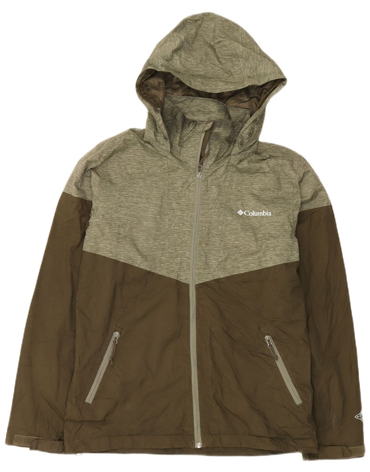 Columbia Mens Hooded Rain Jacket UK 38 Medium Khaki Colourblock Polyester