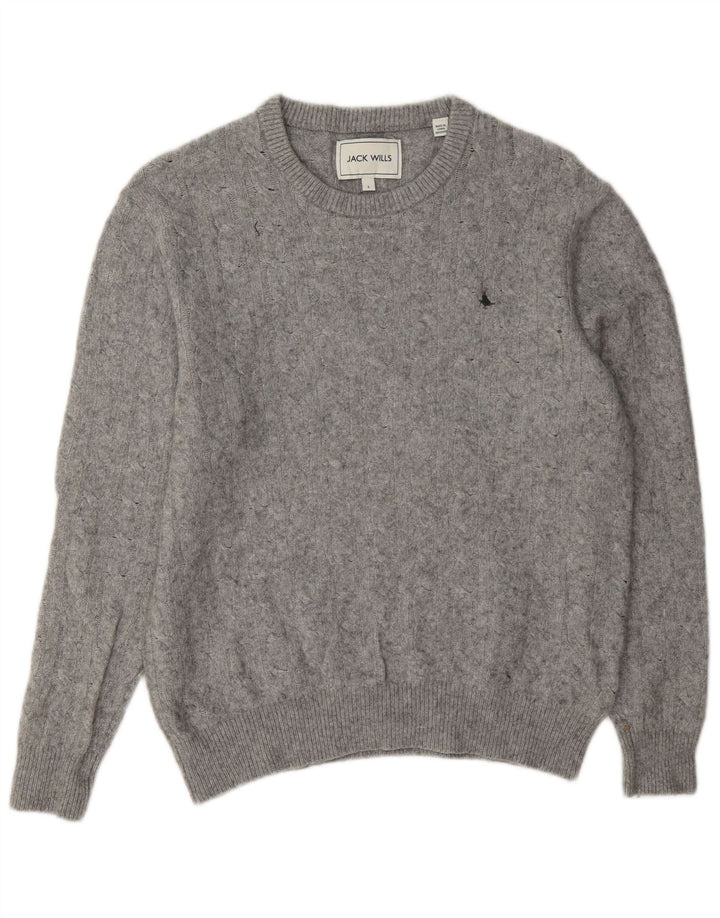 Jack Wills Womens Crew Neck Jumper Sweater UK 14 Large Grey Wool