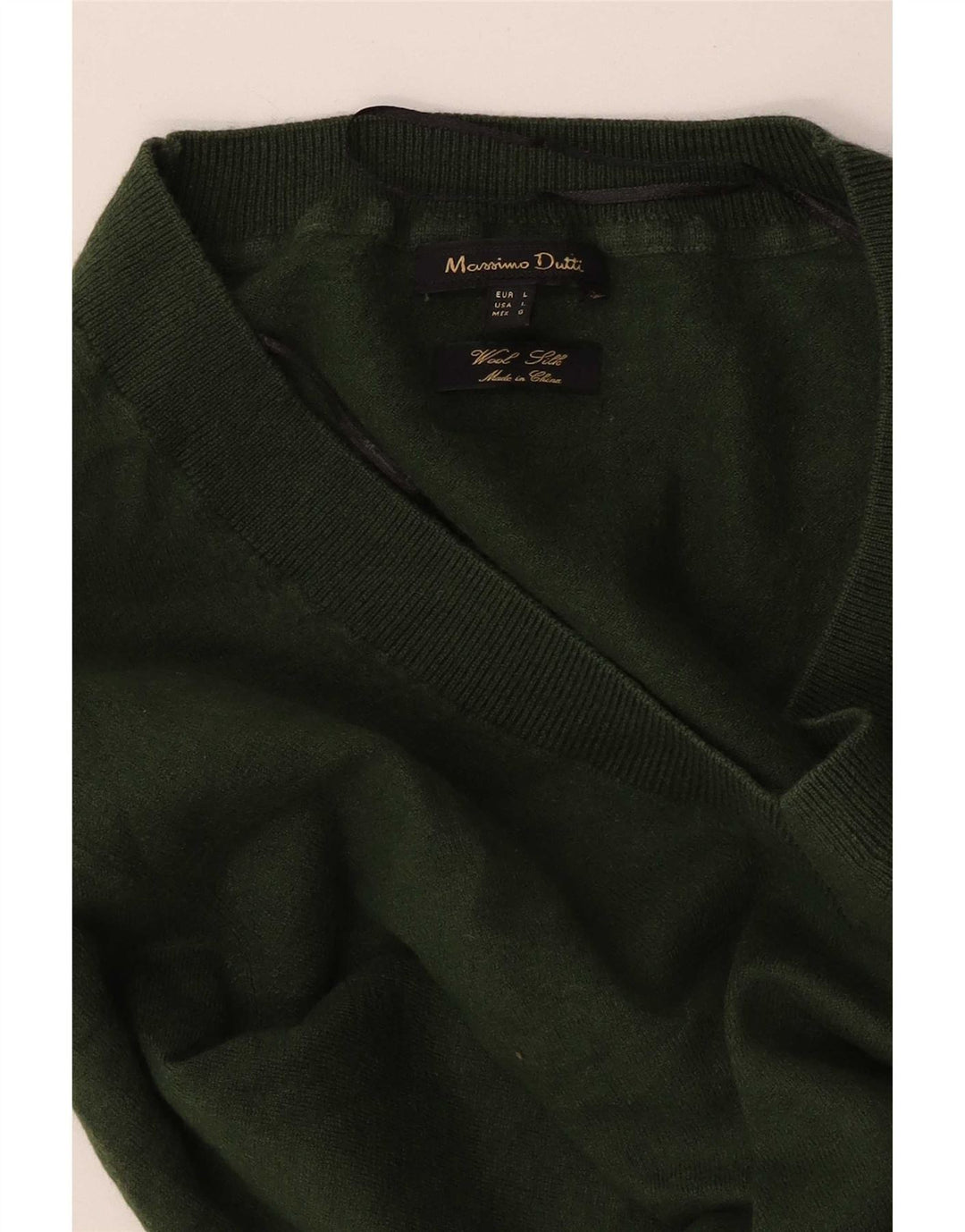 Massimo Dutti Womens V-Neck Jumper Sweater UK 14 Large Green