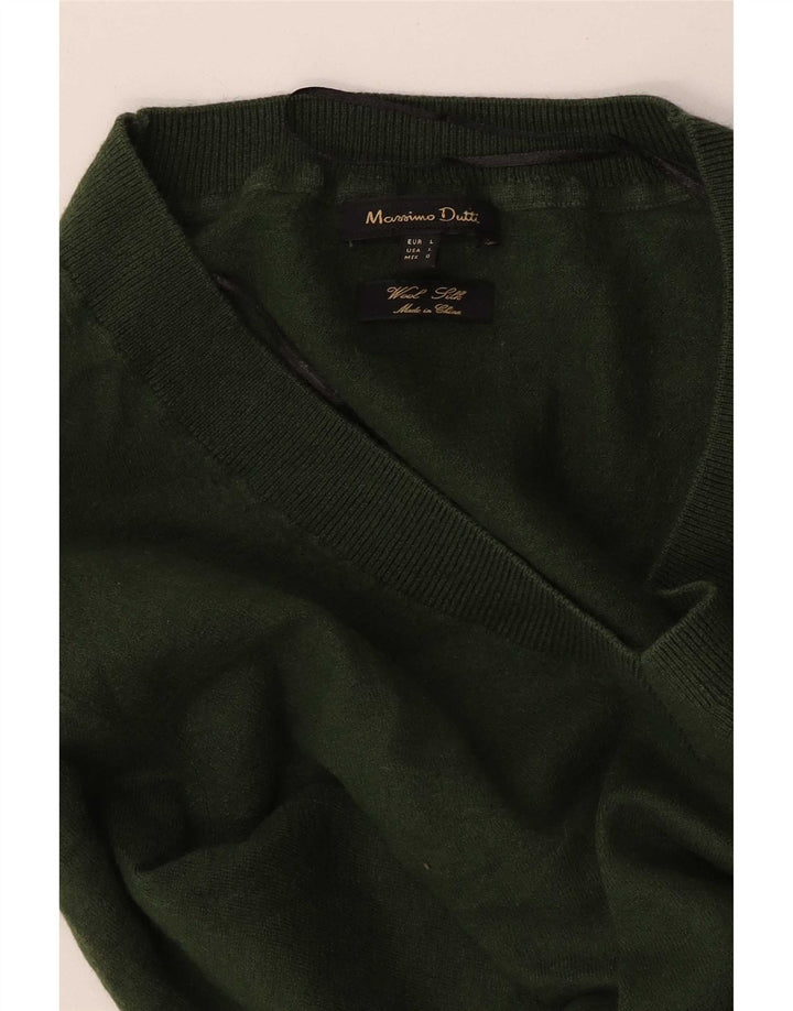 Massimo Dutti Womens V-Neck Jumper Sweater UK 14 Large Green