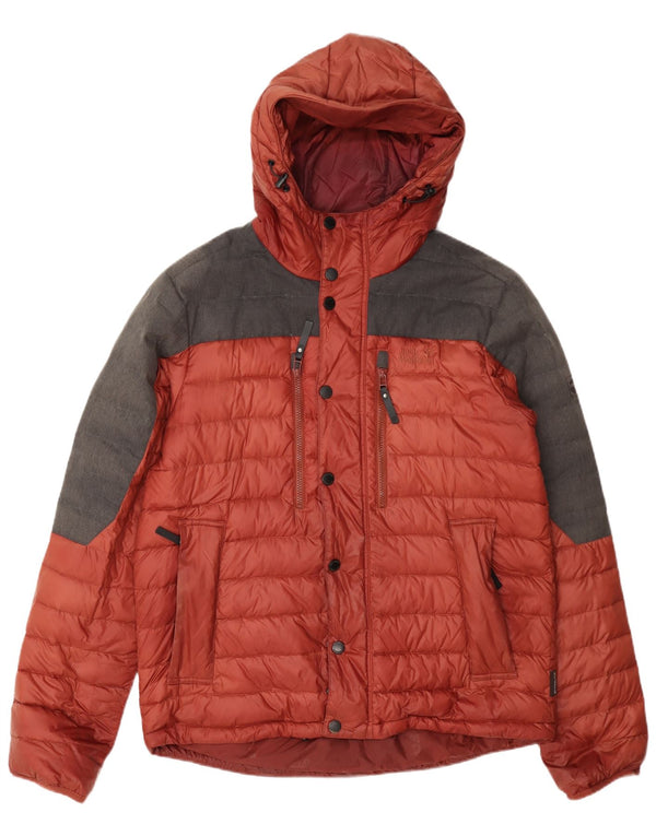 Jack Wolfskin Mens Hooded Padded Jacket UK 40/42 Large Red Colourblock