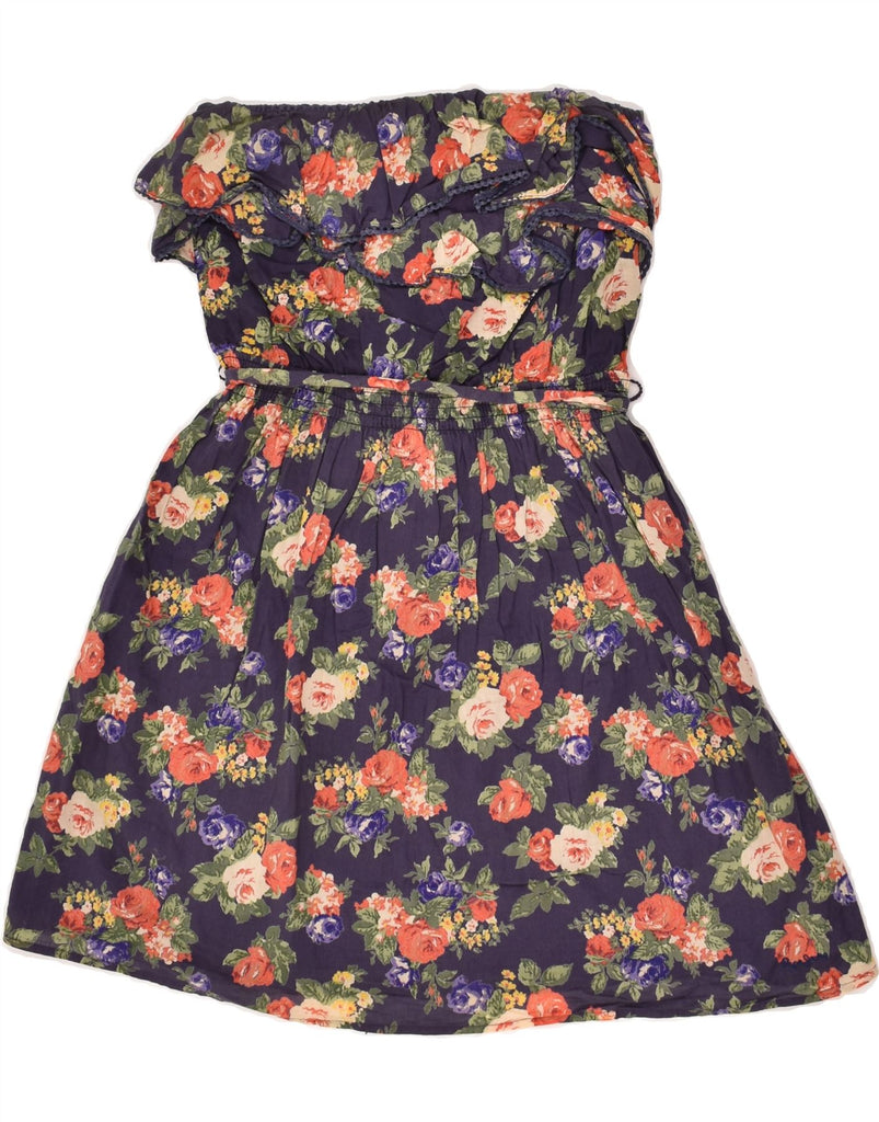 PEPE JEANS Womens Off Shoulder Dress UK 12 Medium Navy Blue Floral Cotton | Vintage PEPE Jeans | Thrift | Second-Hand PEPE Jeans | Used Clothing | Messina Hembry 