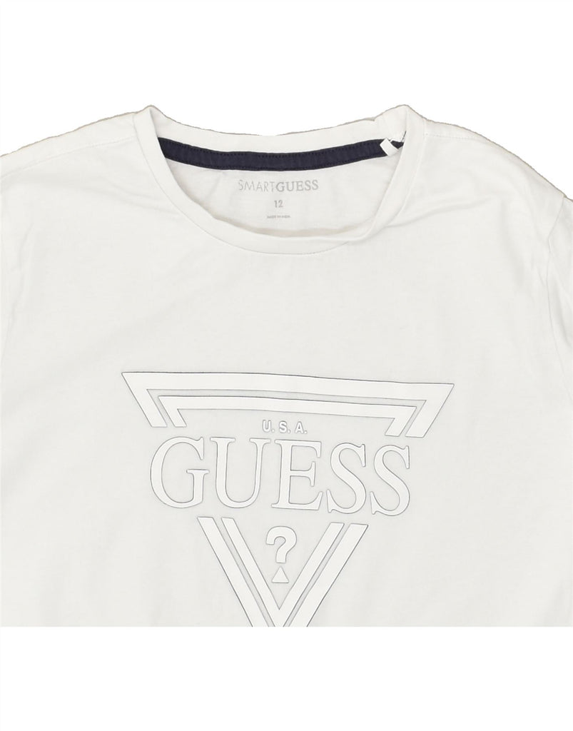 GUESS Boys Graphic Top Long Sleeve 11-12 Years White Cotton | Vintage Guess | Thrift | Second-Hand Guess | Used Clothing | Messina Hembry 