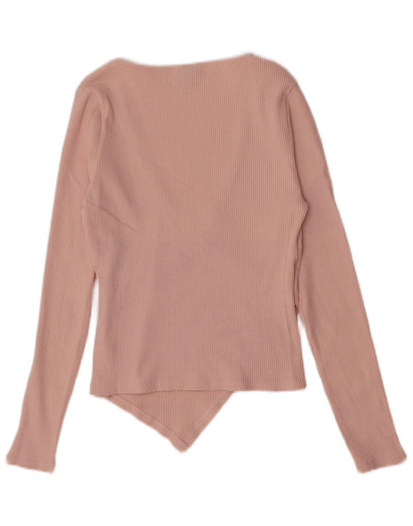 Topshop Womens Crop Top Long Sleeve UK 12 Medium Pink Cotton