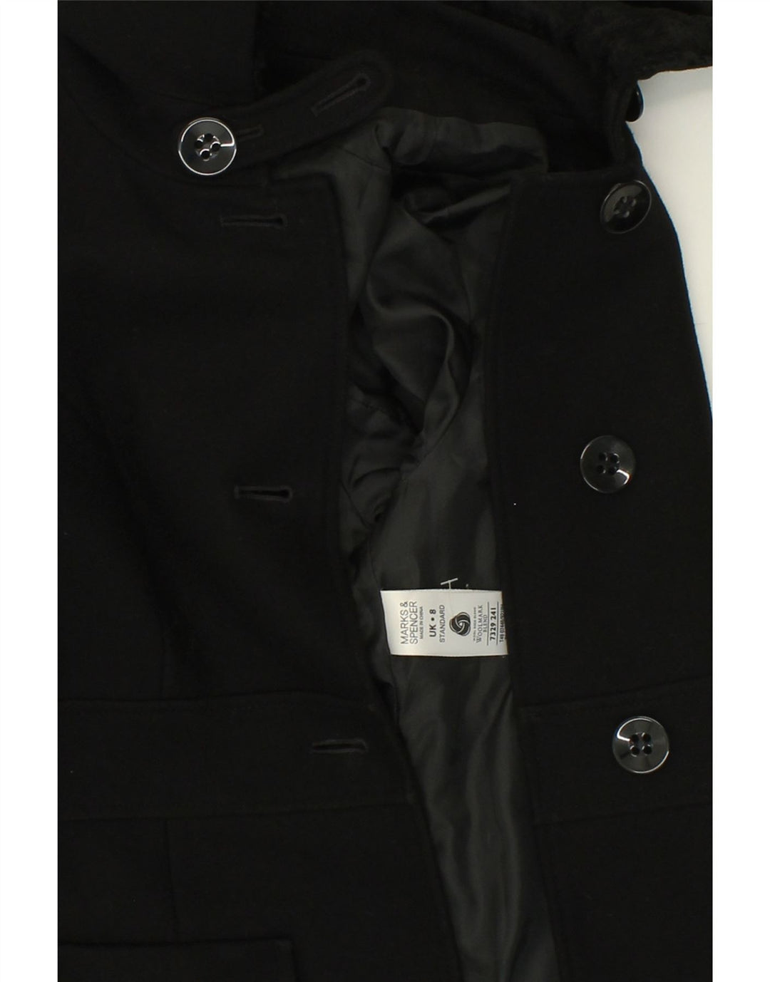 MARKS & SPENCER Womens Standard Overcoat UK 8 Small Black New Wool Vintage Marks & Spencer and Second-Hand Marks & Spencer from Messina Hembry 