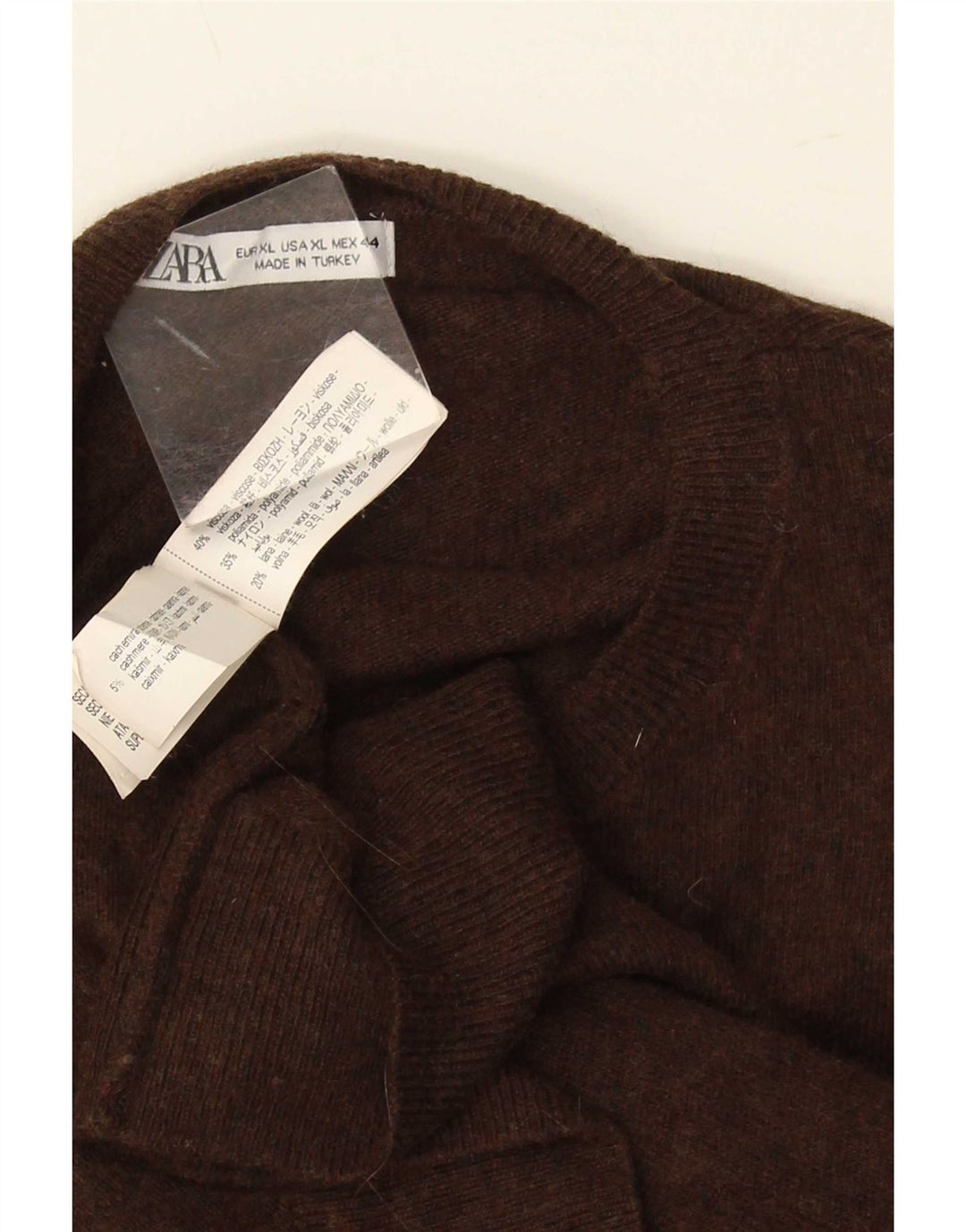Zara Mens Crew Neck Jumper Sweater XL Brown Viscose
