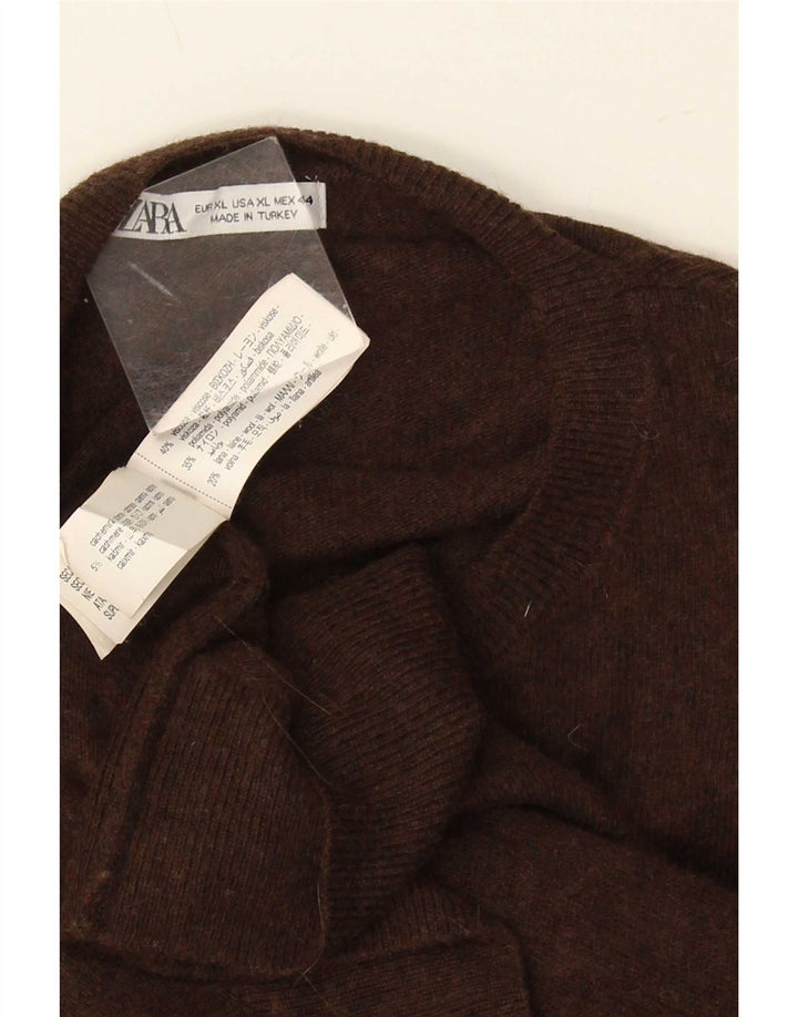Zara Mens Crew Neck Jumper Sweater XL Brown Viscose