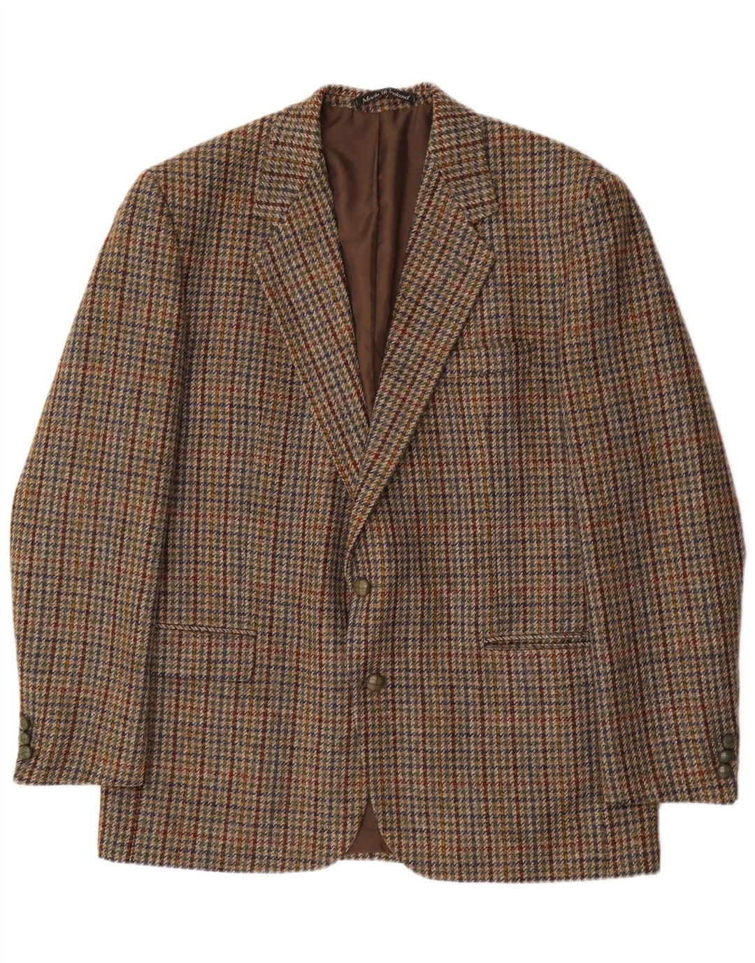 DONEGAL Mens 2 Button Blazer Jacket UK 40 Large Brown Houndstooth
