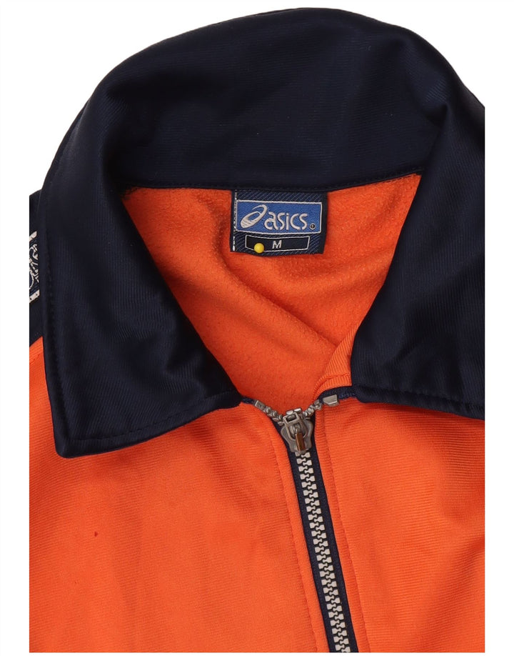 Asics Womens Graphic Tracksuit Top Jacket UK 14 Medium Orange Colourblock