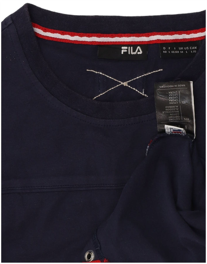 FILA Womens T-Shirt Top UK 14 Large Navy Blue Cotton