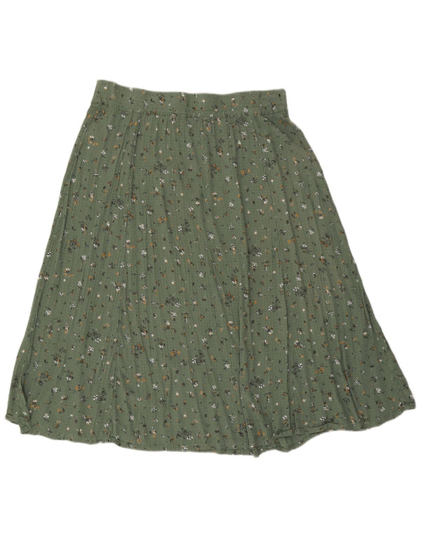Fat Face Womens A-Line Skirt UK 18 XL W36  Green Floral Viscose