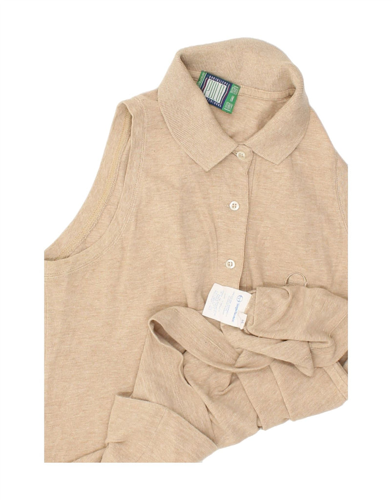 SERGIO TACCHINI Womens Sleeveless Polo Shirt IT 44 Medium Beige Flecked | Vintage Sergio Tacchini | Thrift | Second-Hand Sergio Tacchini | Used Clothing | Messina Hembry 