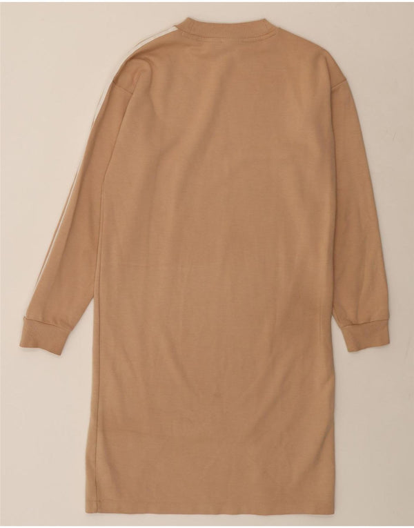 ADIDAS Womens Long Sleeve Sweatshirt Jumper Dress UK 6 XS Beige Cotton
