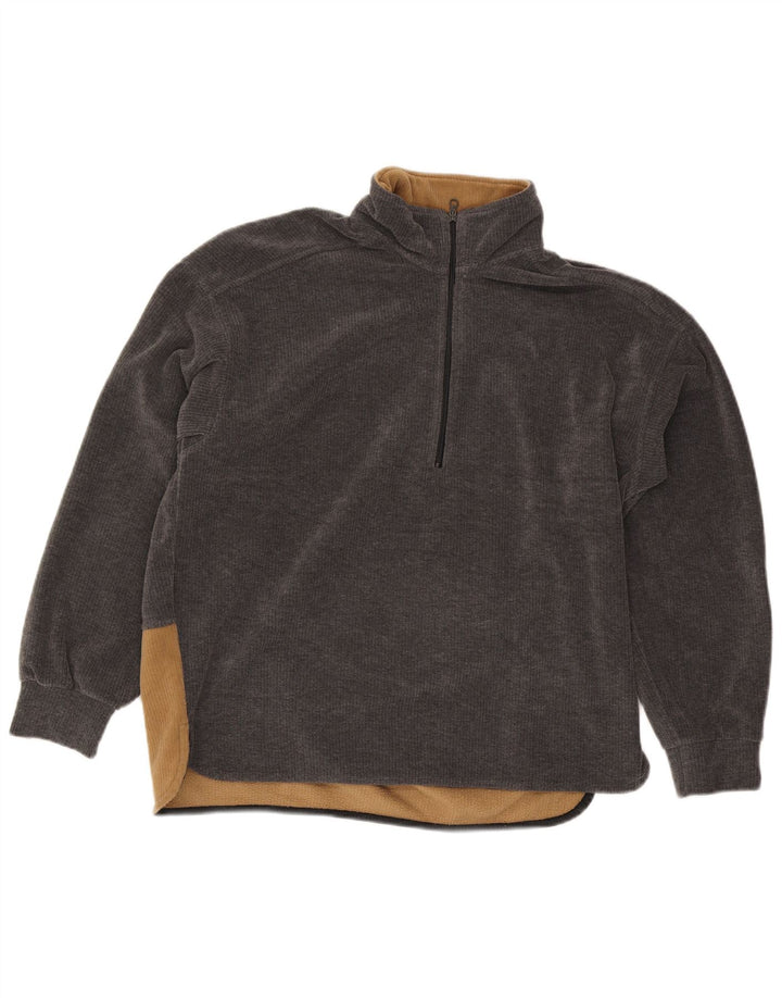 Think Pink Mens Graphic Zip Neck Fleece Jumper Medium Grey Colourblock