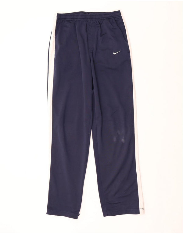 NIKE Boys Tracksuit Trousers 12-13 Years Large Navy Blue Colourblock