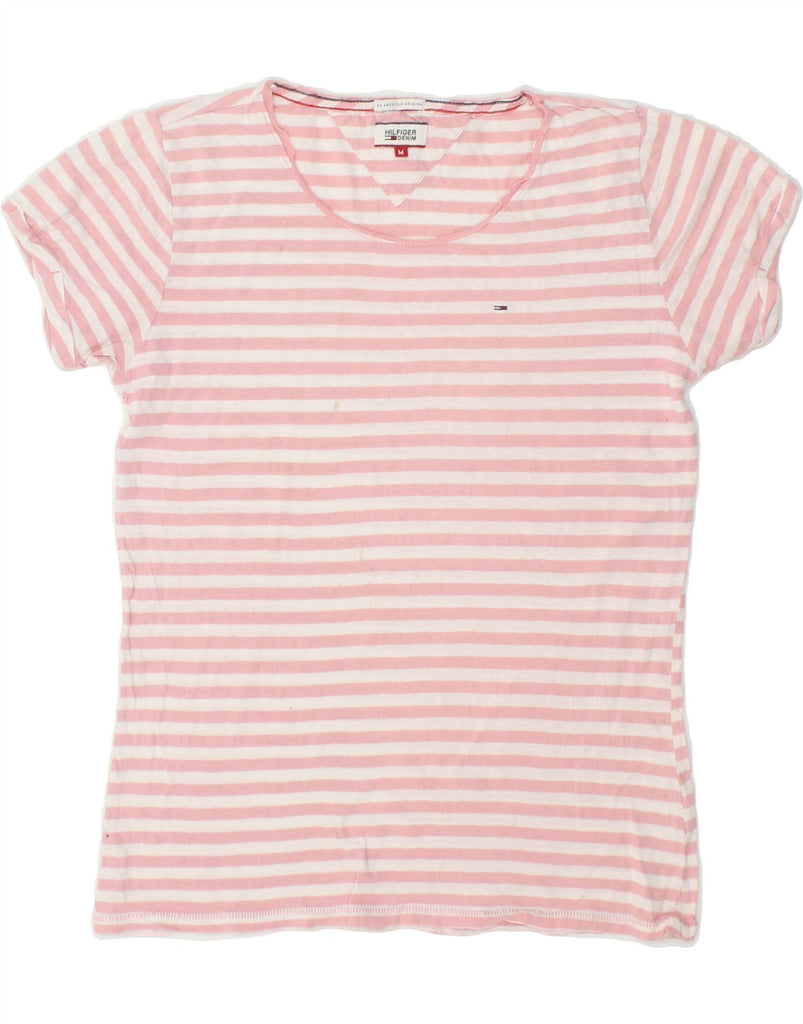 TOMMY HILFIGER Womens T-Shirt Top UK 12 Medium Pink Striped Cotton | Vintage Tommy Hilfiger | Thrift | Second-Hand Tommy Hilfiger | Used Clothing | Messina Hembry 