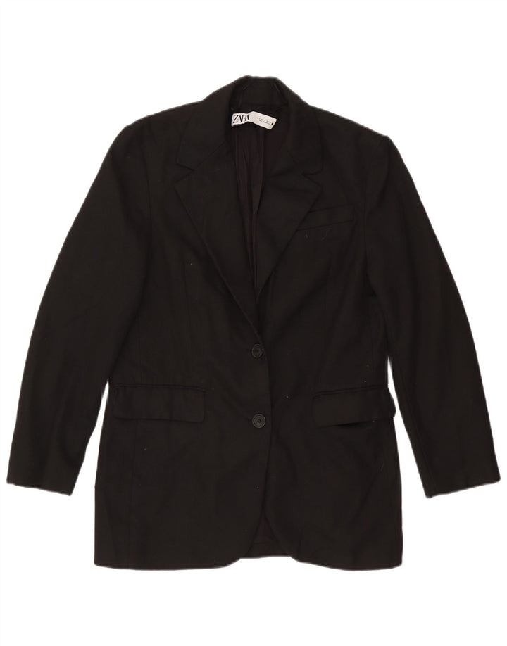 Zara Womens 2 Button Blazer Jacket UK 10 Small Black Viscose