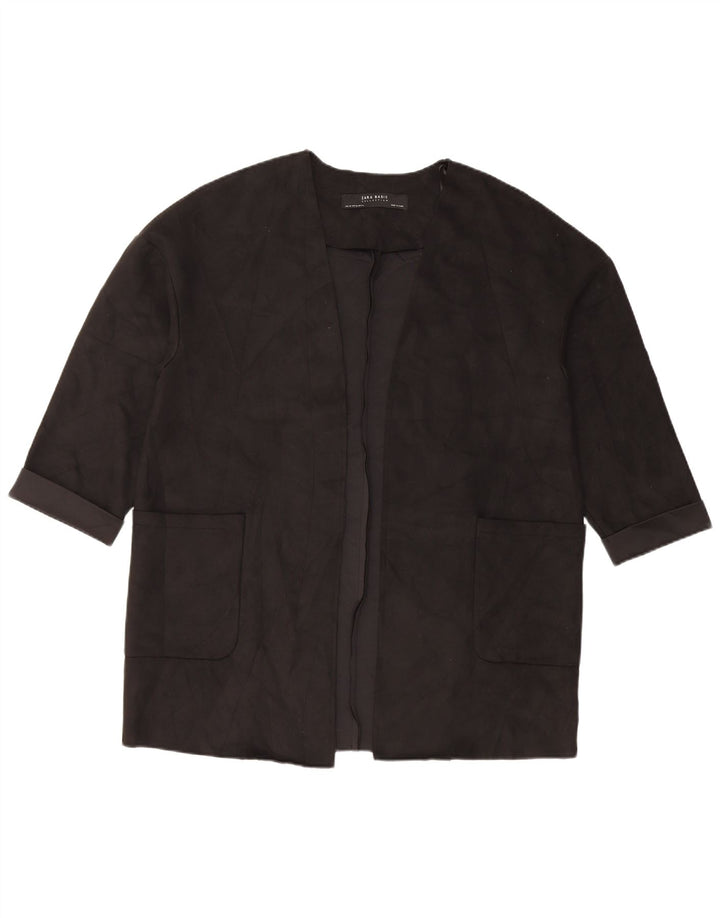 Zara Womens Oversized 3/4 Sleeve Open Blazer Jacket UK 6 XS Black Polyester