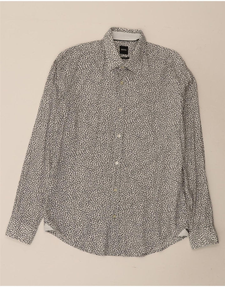 Hugo Boss Mens Slim Fit Shirt Medium White Floral Cotton