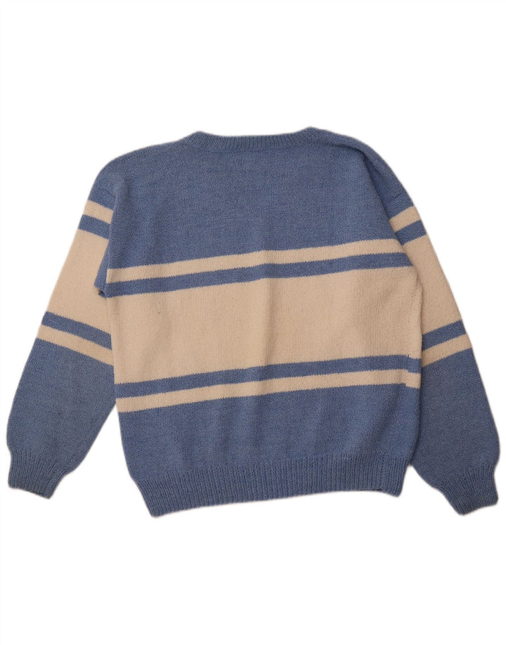 VINTAGE Mens V-Neck Jumper Sweater Large Blue Colourblock