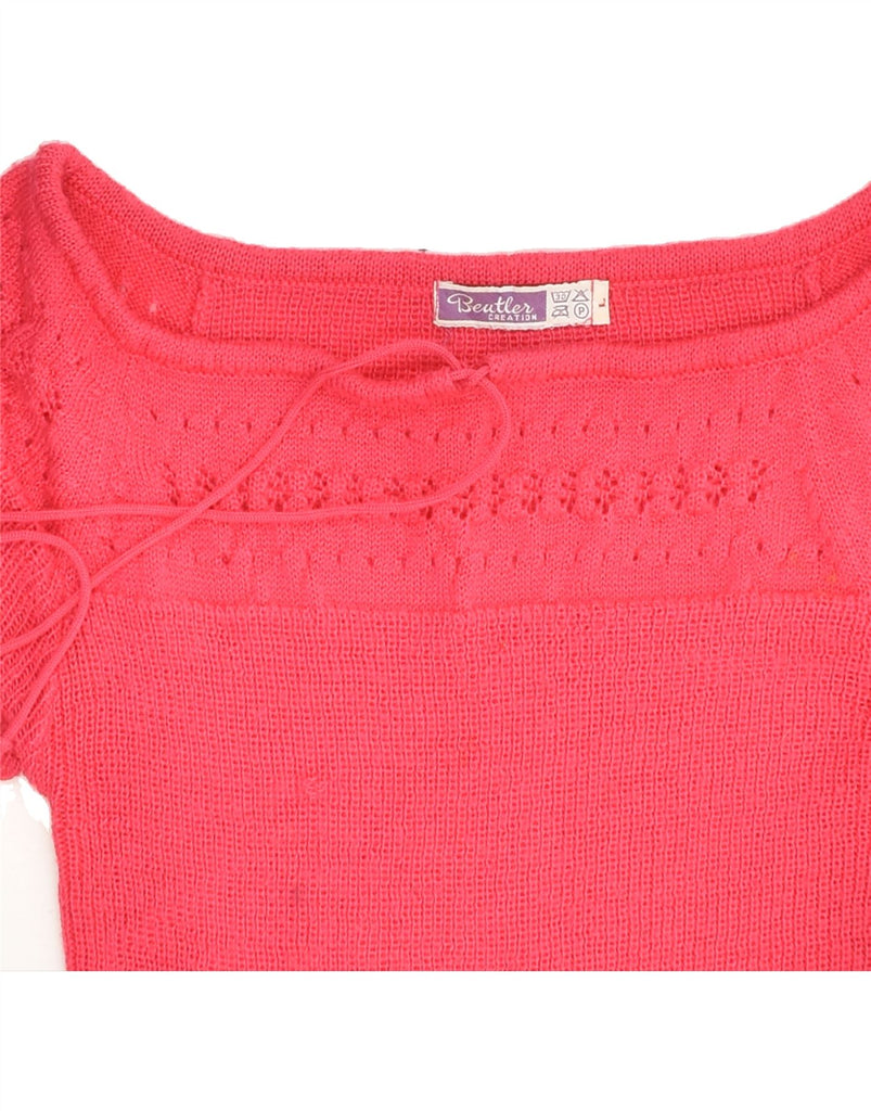 VINTAGE Womens Short Sleeve Boat Neck Jumper Sweater UK 14 Large Pink | Vintage Vintage | Thrift | Second-Hand Vintage | Used Clothing | Messina Hembry 