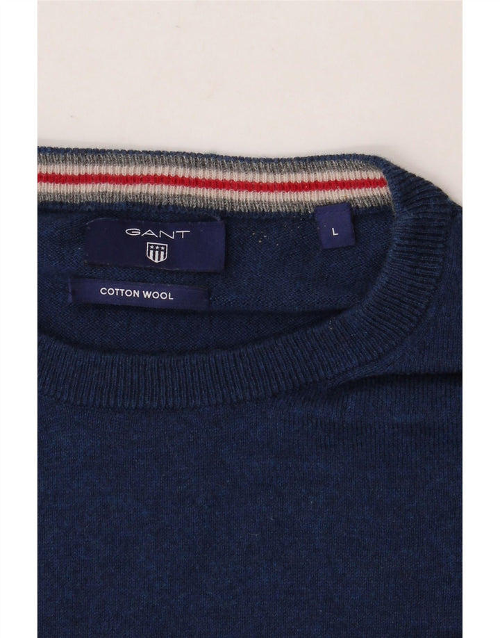 GANT Mens Crew Neck Jumper Sweater Large Navy Blue Cotton
