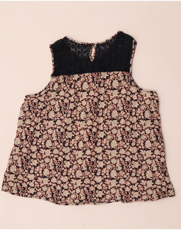 Marks & Spencer Womens Sleeveless Blouse Top UK 22 2XL Beige Floral Cotton