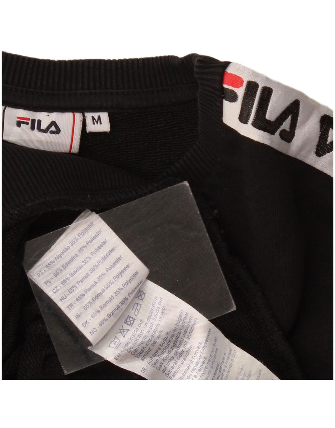 Fila Womens Graphic Sweatshirt Jumper UK 14 Medium Black Colourblock Cotton