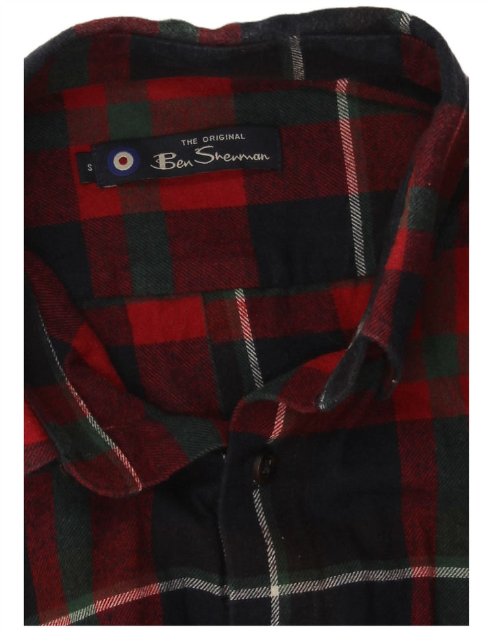 Ben Sherman Mens Flannel Shirt Small Navy Blue Check Cotton