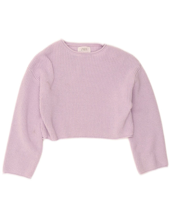 Zara Girls Crop Boat Neck Jumper Sweater 13-14 Years Purple Polyester