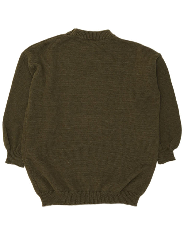 Vintage Mens Crew Neck Jumper Sweater Large Khaki Polyester