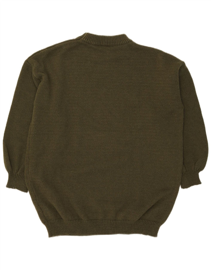 Vintage Mens Crew Neck Jumper Sweater Large Khaki Polyester
