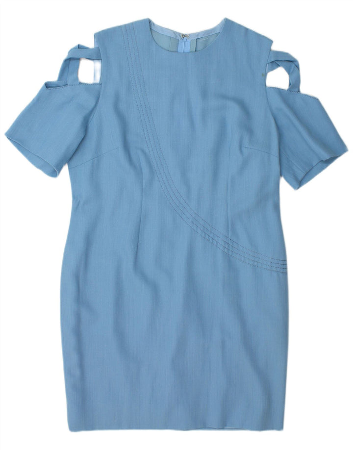 Vintage Womens Off Shoulder Sheath Dress UK 14 Large Blue