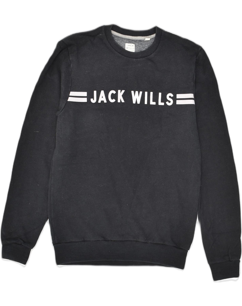 JACK WILLS Mens Graphic Sweatshirt Jumper Small Black Polyester | Vintage Jack Wills | Thrift | Second-Hand Jack Wills | Used Clothing | Messina Hembry 