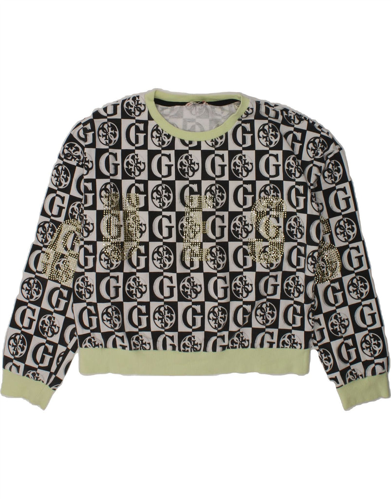 GUESS Girls Abstract Pattern Sweatshirt Jumper 11-12 Years Black Cotton | Vintage Guess | Thrift | Second-Hand Guess | Used Clothing | Messina Hembry 