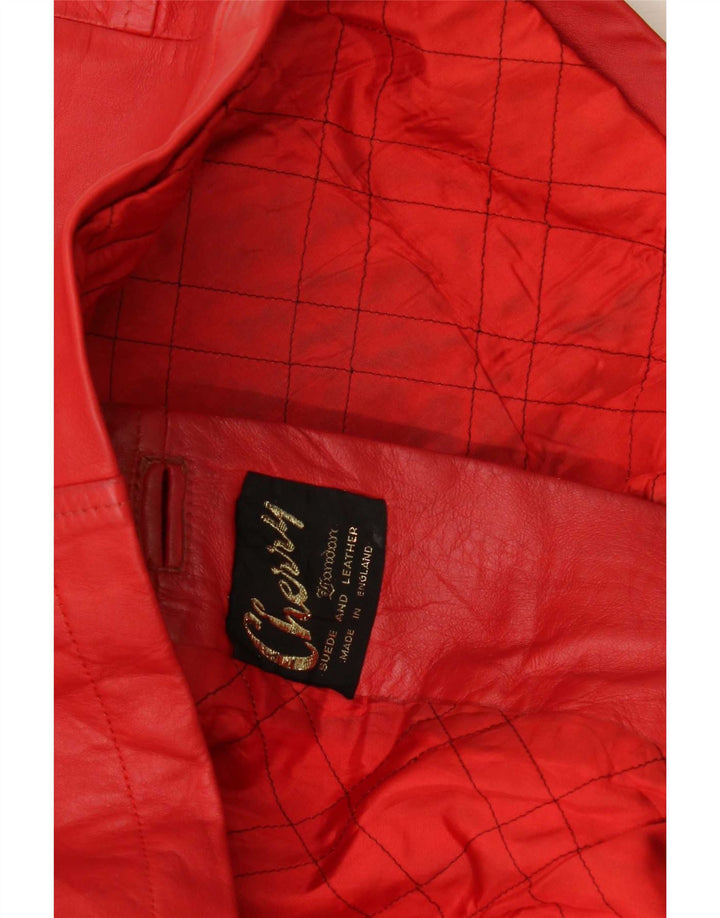 Vintage Womens Double Breasted Leather Jacket UK 14 Medium Red