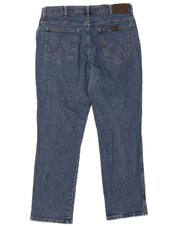 Wrangler Mens Regular Fit Straight Jeans W38 L32 Blue Cotton