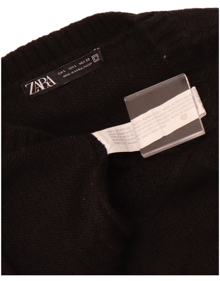 Zara Womens Crew Neck Jumper Sweater UK 14 Large Black Acrylic