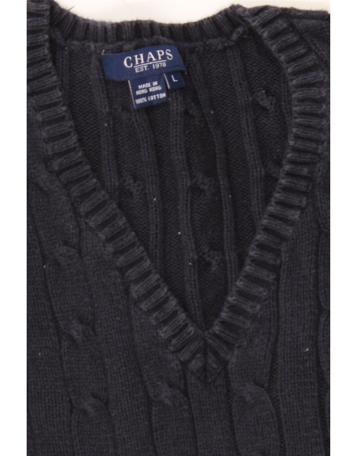 CHAPS Womens V-Neck Jumper Sweater UK 16 Large Navy Blue Cotton Vintage Chaps and Second-Hand Chaps from Messina Hembry 