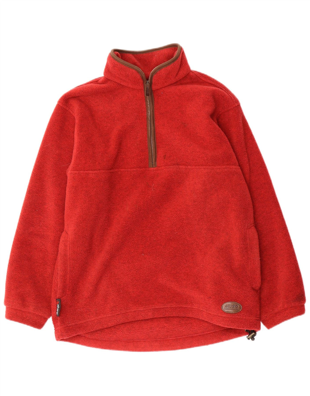 MUSTO Mens Zip Neck Fleece Jumper Small Red Polyester